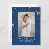 Celestial Navy Blue and Gold Stars Save The Date