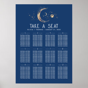 Celestial Navy Blue and Gold Wedding Seating Chart
