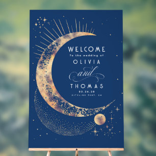 Celestial Navy Blue and Gold Wedding Welcome Acrylic Sign