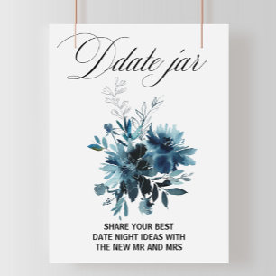 Celestial Navy Blue Floral Date Jar Sign