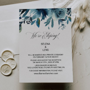 Celestial Navy Blue Floral Elopement Reception Invitation