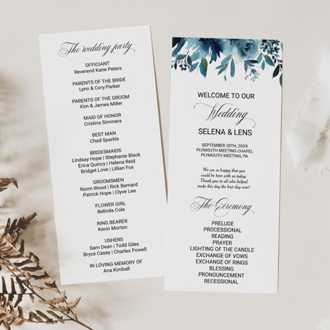 Celestial Navy Blue Floral Wedding Program (Creator Uploaded)