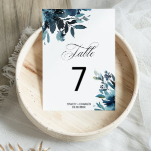 Celestial Navy Blue Floral Wedding Table Number