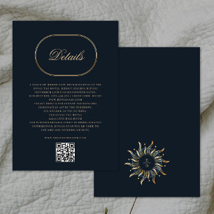 Celestial Navy Blue Golden Mystical Monogram QR Enclosure Card