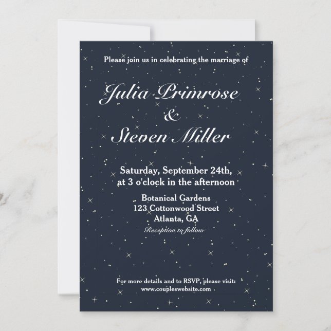 Celestial Navy Blue Sky & Stars Wedding Invitation (Front)