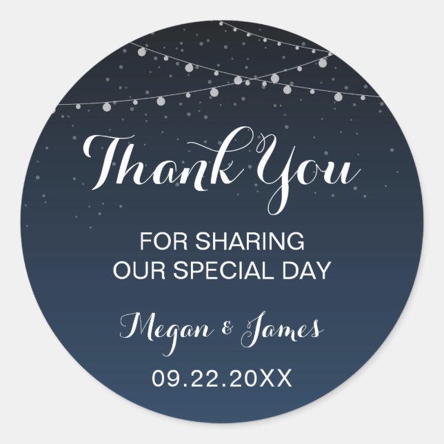 Celestial Navy Blue Starry Night Wedding Favour Classic Round Sticker (Front)