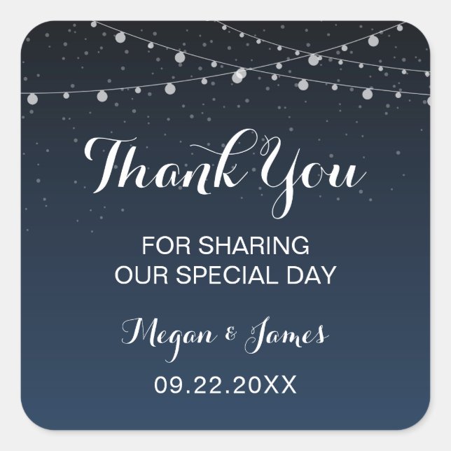 Celestial Navy Blue Starry Night Wedding Favour Square Sticker (Front)