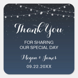 Celestial Navy Blue Starry Night Wedding Favour Square Sticker