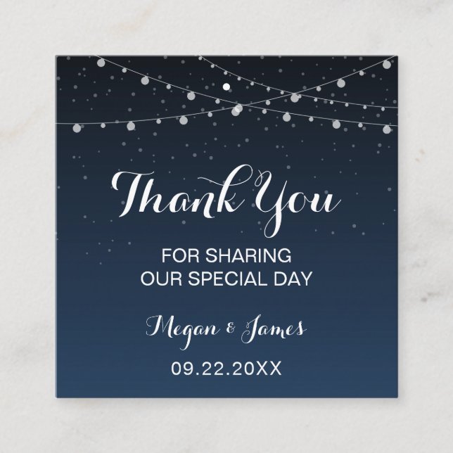 Celestial Navy Blue Starry Night Wedding Favour Ta Square Business Card (Front)