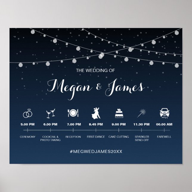 Celestial Navy Blue Starry Night Wedding Timeline Poster (Front)