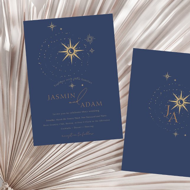 Celestial Navy Blue Stars and Gold Wedding (Celestial Navy Blue Stars and Gold Wedding Foil Invitation)
