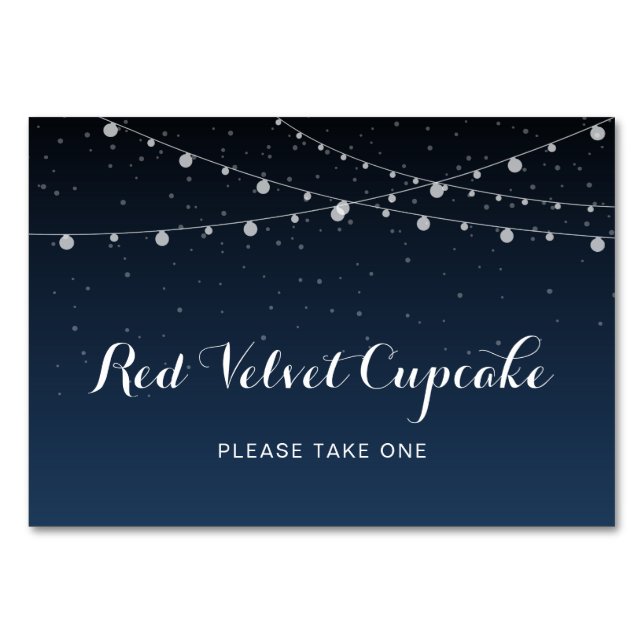 Celestial Navy Blue Stars Night Wedding Food Label Table Number (Front)