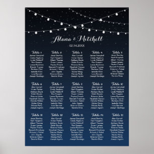 Celestial Navy Blue Stars Wedding Seating Chart