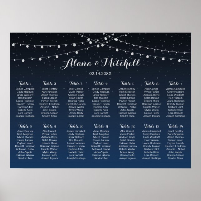 Celestial Navy Blue Stars Wedding Seating Chart (Front)