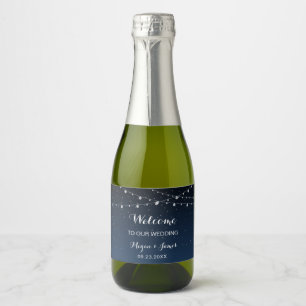 Celestial Navy Blue Stars Welcome Sparkling Wine Label
