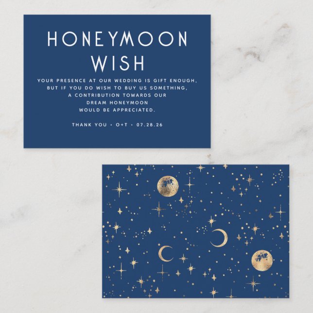 Celestial Navy Blue Wedding Honeymoon Wish Enclosure Card (Front/Back)