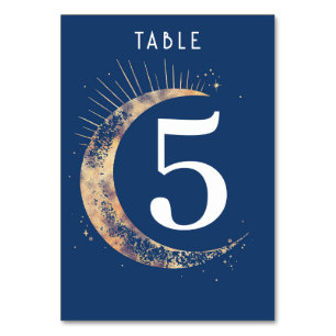 Celestial Navy Blue Wedding Table Number Card