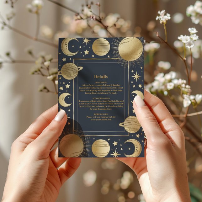 Celestial Navy Gold Crescent Moon Wedding Enclosure Card (Creator Uploaded)