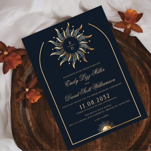 Celestial Navy Gold Esoteric Monogram Invitation (Creator Uploaded)