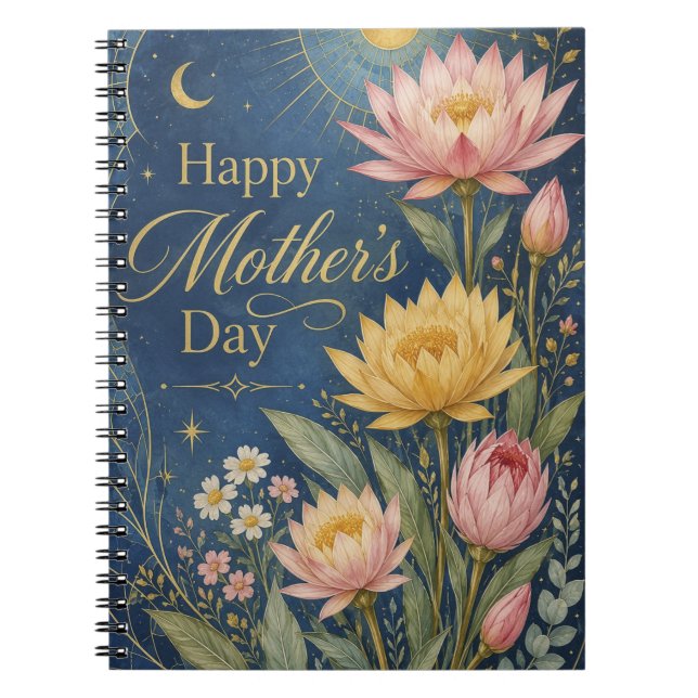 Celestial Navy Gold Lotus Botanical Notebook (Front)