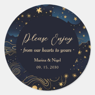 Celestial Navy Gold Wedding Favor Classic Round Sticker