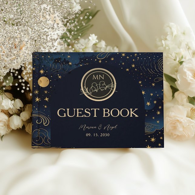 Celestial Navy Gold Wedding Guest Book (Creator Uploaded)