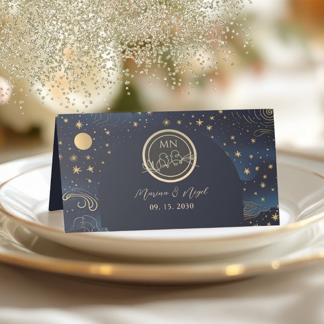 Celestial Navy Gold Wedding Place Card (Creator Uploaded)