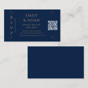 Celestial Navy Gold Wedding Website QR Code RSVP Enclosure Card