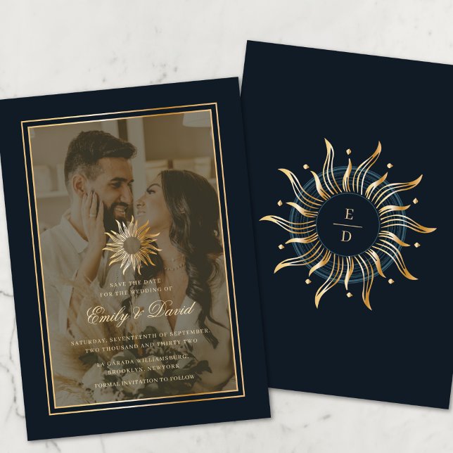Celestial Navy Golden Monogram Photo Overlay  Save The Date (Creator Uploaded)