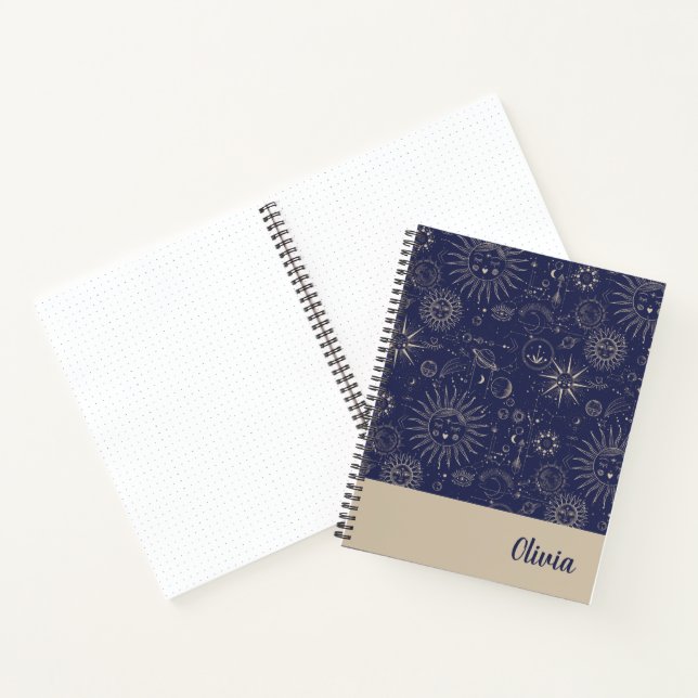 Celestial Navy Pattern Personalised   Notebook (Inside)