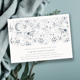 Celestial Navy Starry Night Moon Bridal Shower Invitation