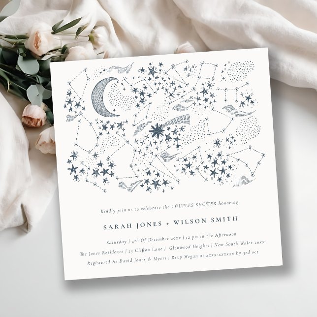 Celestial Navy Starry Night Moon Couples Shower Invitation (Creator Uploaded)