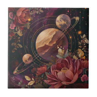 Celestial Nebula Crystal Planet Purple Ceramic Tile