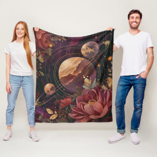Celestial Nebula Crystal Planet Purple Fleece Blanket