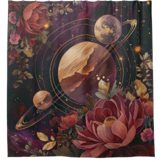 Celestial Nebula Crystal Planet Purple Shower Curtain