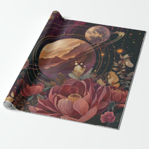 Celestial Nebula Crystal Planet Purple Wrapping Paper