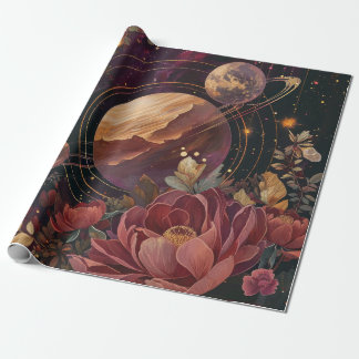 Celestial Nebula Crystal Planet Purple Wrapping Paper