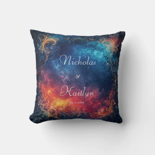 Celestial Nebula Fire Ice Gold Scrollwork Cushion