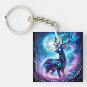 Celestial Neon Deer and Full Moon Acrylic Keychain