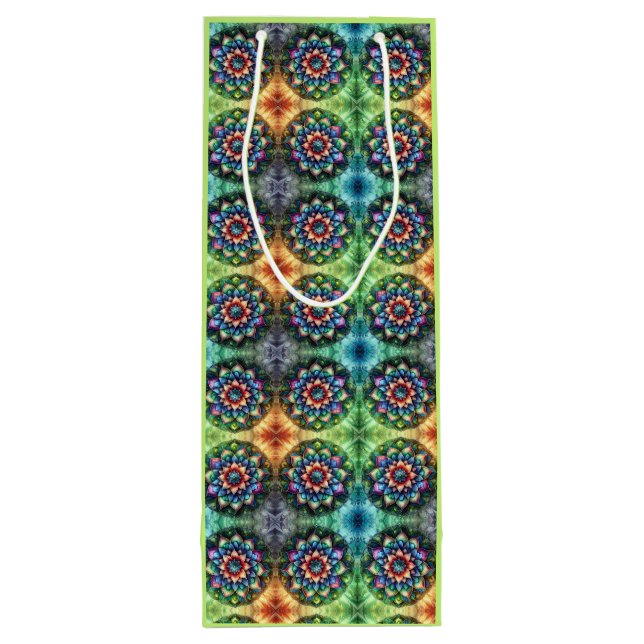Celestial Neon Mandala Retro-Modern Wine Gift Bag (Back)
