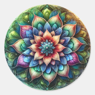 Celestial Neon Mandala with Vibrant Abstract Classic Round Sticker