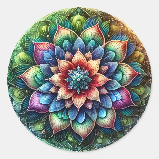Celestial Neon Mandala with Vibrant Abstract Classic Round Sticker (Front)