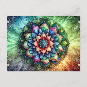 Celestial Neon Mandala with Vibrant Abstract Postcard