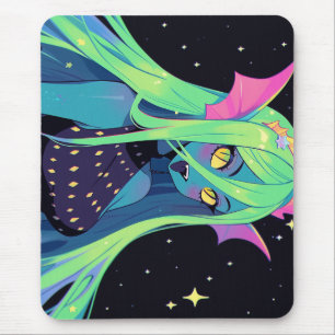 Celestial Neon Mermaid — Kawaii Cosmic Siren Vibes Mouse Pad