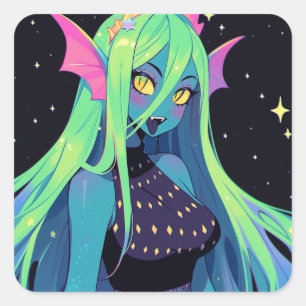 Celestial Neon Mermaid — Kawaii Cosmic Siren Vibes Square Sticker