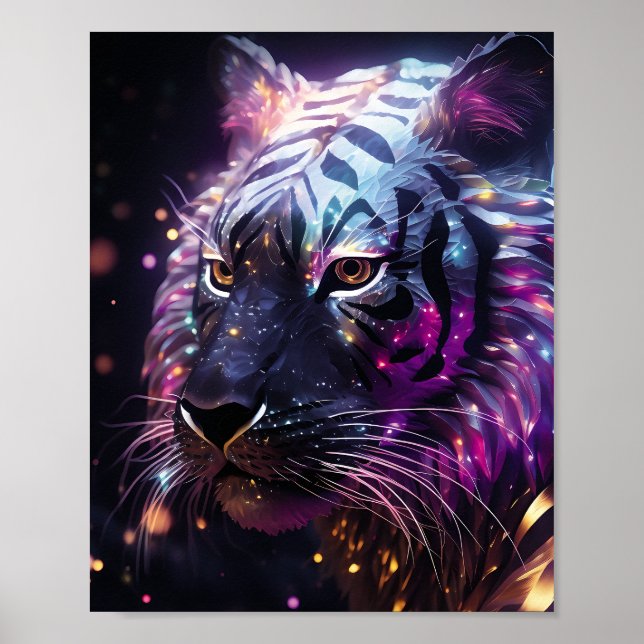 Celestial Neon Tiger – Futuristic Glowing Big Cat  Poster (Front)