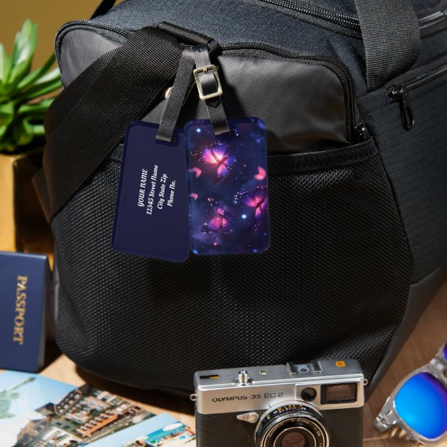 Celestial Night Butterfly Garden Luggage Tag (Front & Back)