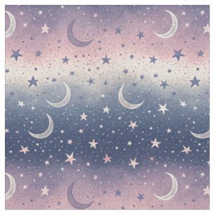 Celestial Night Sky & Crescent Moon Galaxy Pattern Fabric