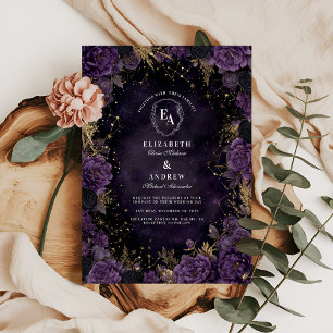 Celestial Night Sky Floral Wedding Invitation