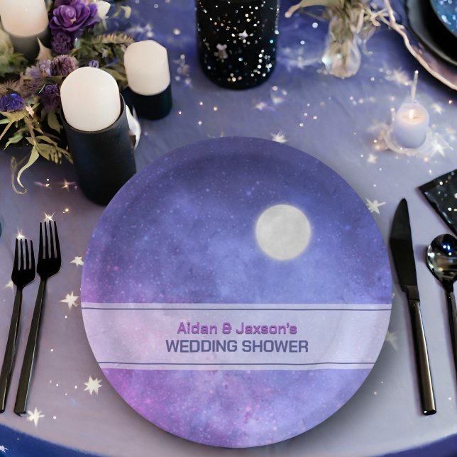 Celestial Night Sky Full Moon Wedding Shower Paper Plate (Creator Uploaded)